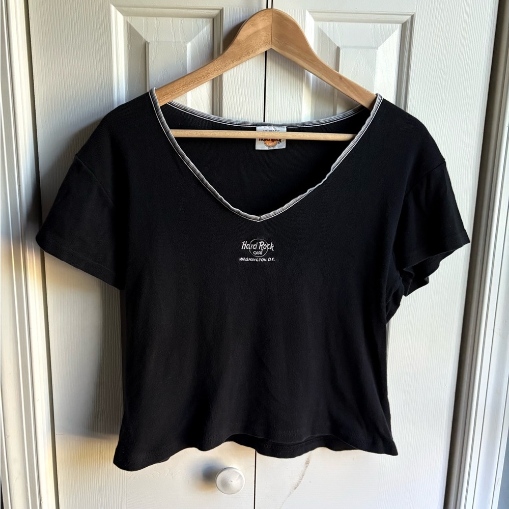 Hard Rock Cafe Washington, D.C. Womens Black Short Sleeve V-Neck T-Shirt Unsized